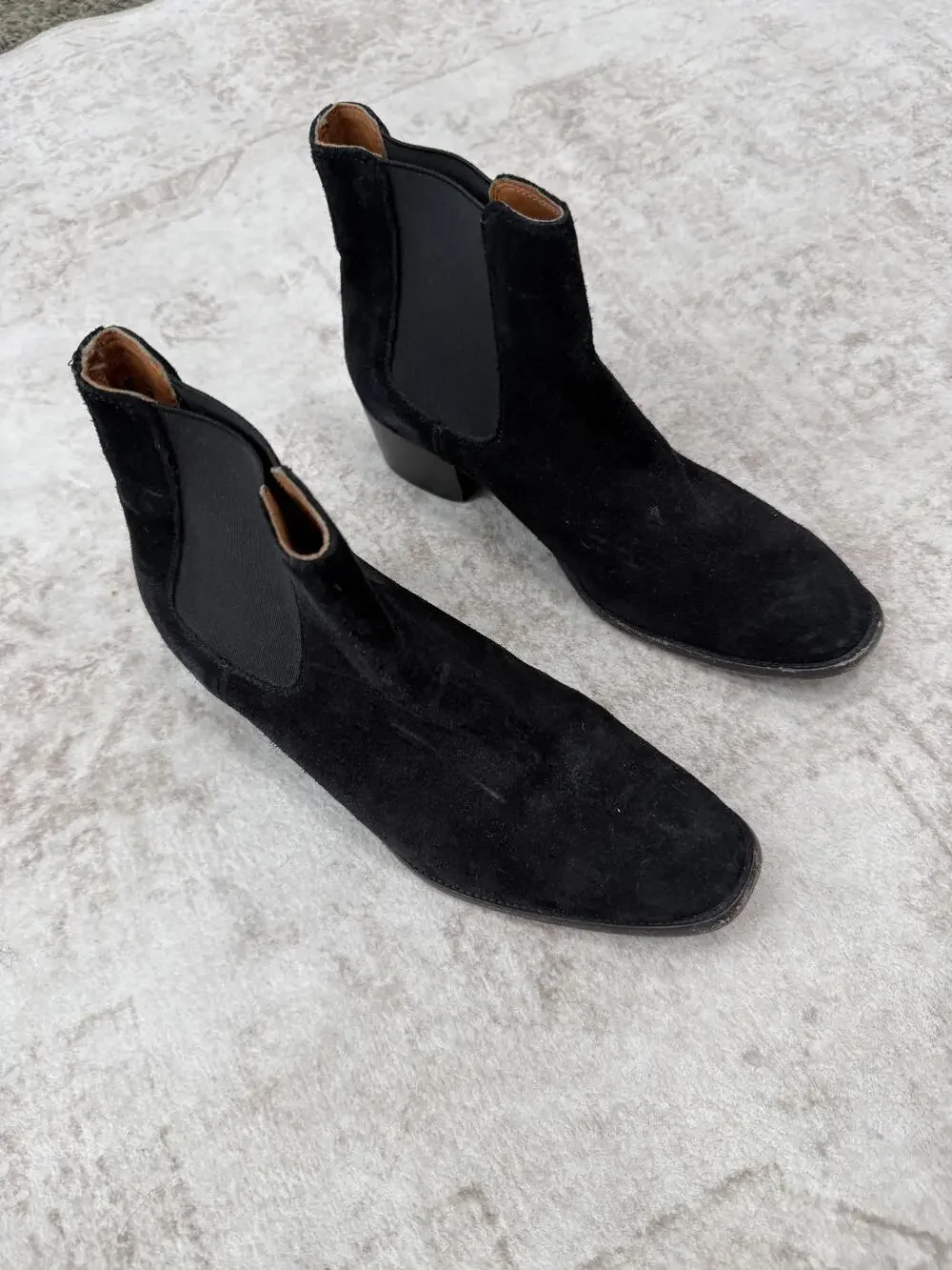 Frye Boots Womens Size 8 Black Suede Chelsea Ankle Block Heel Pull On Booties